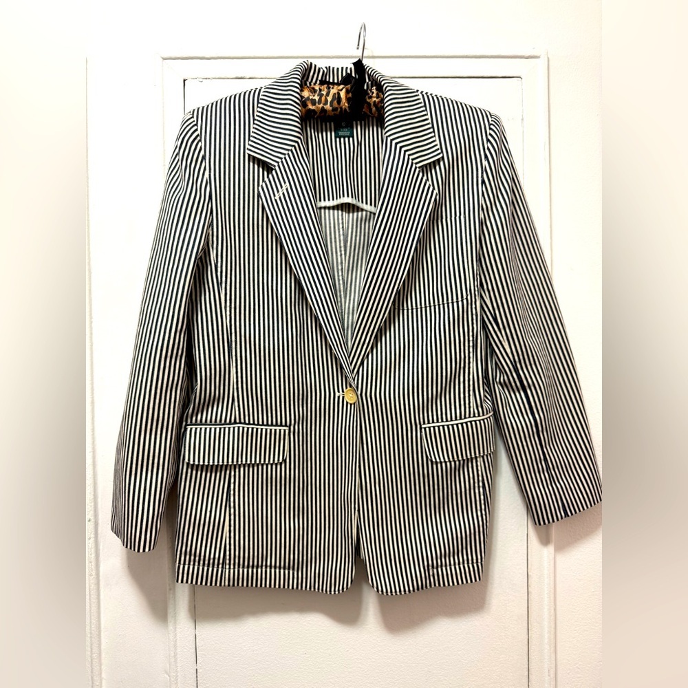 Ralph Lauren Black & White Pinstripe Single-Button Blazer